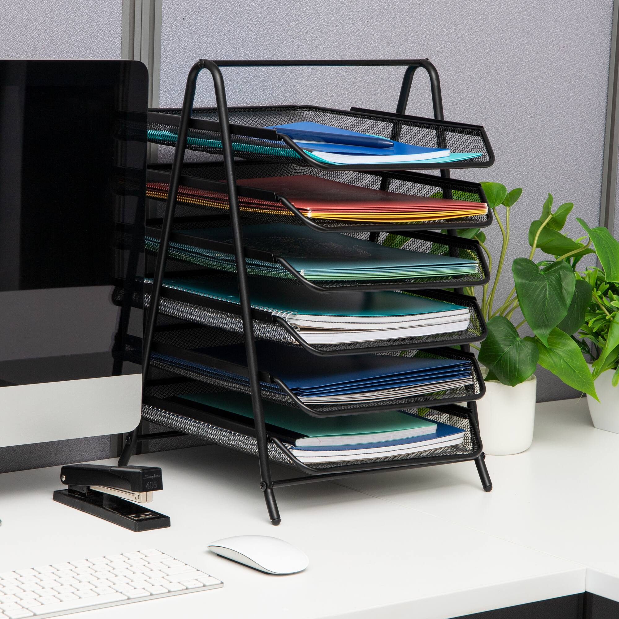 Mind Reader Black Metal Mesh 6-Tier Paper Tray
